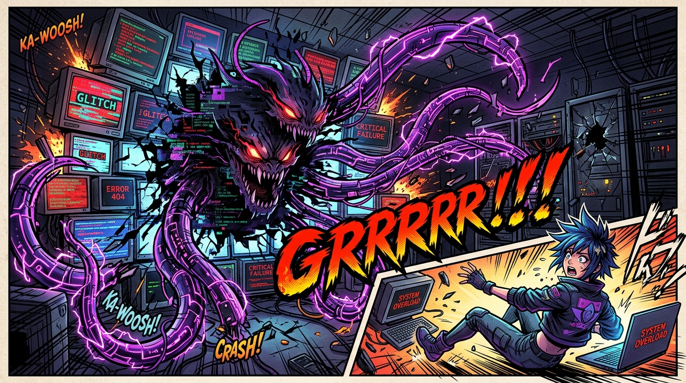 Bug monster emerges from screen